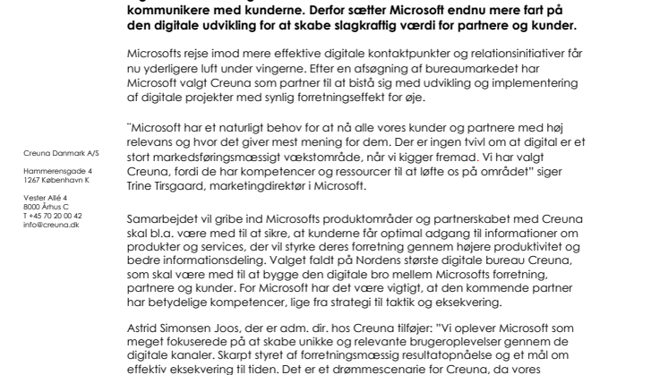 Creuna skal accelerere Microsoft Danmarks digitale kommunikation