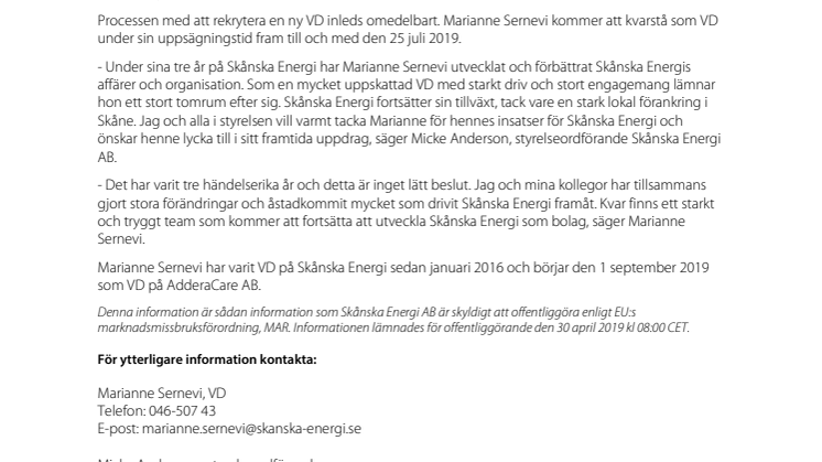 Skånska Energis VD lämnar