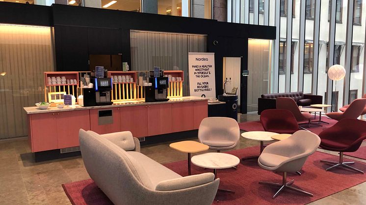 Nordea har installerat en unik vattenstation från Bluewater på huvudkontoret i Stockholm 