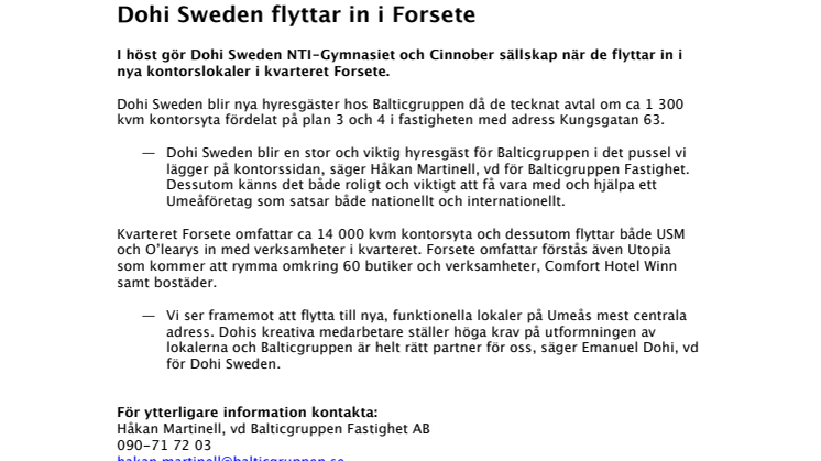 Dohi Sweden flyttar in i Forsete