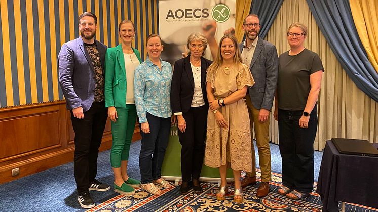 AOECS board. From the left: Linus Engqvist Richert, Sweden; Katre Trofimov, Estonia; Hilary Croft, UK; Tunde Koltai, Hungary; Susanna Tavares, Portugal; Floris van Overveld, Netherlands; Gill Brennan, Ireland