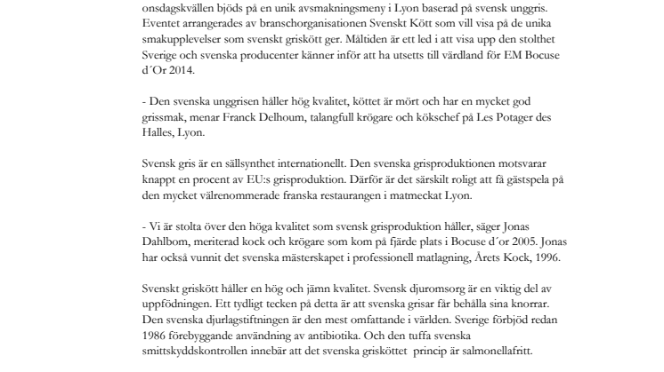 Svensk gris bjöd på unika smakupplevelser i Lyon