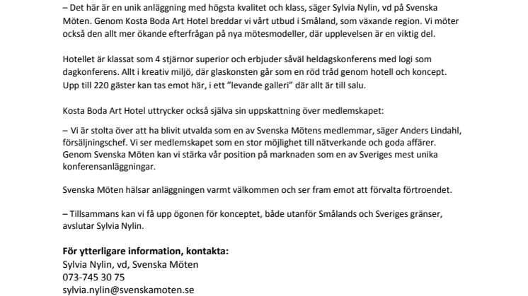 Kosta Boda Art Hotel utvalt av Svenska Möten