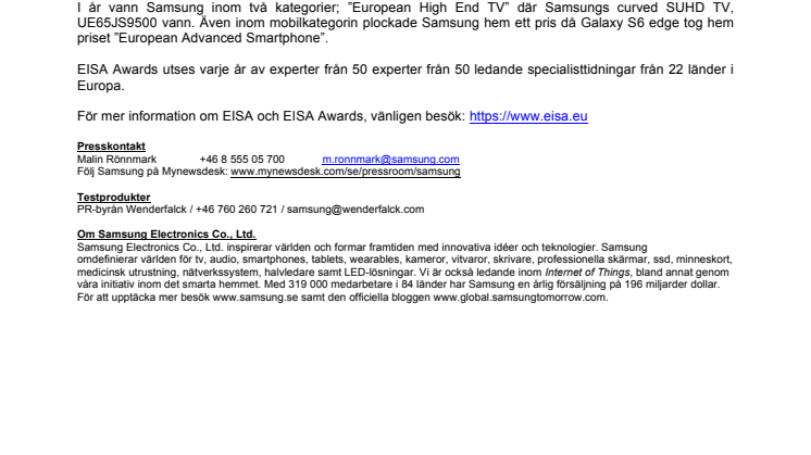 Samsung kammar hem priser för Galaxy S6 edge och Curved SUHD TV
