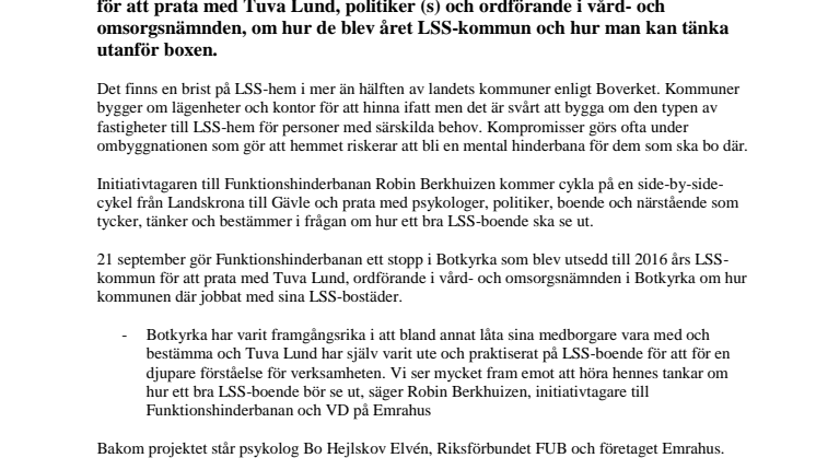 Funktionshinderbanan stannar i Botkyrka under 80 mils cykelturné för fler och bättre LSS-hem