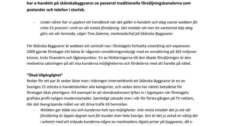 Ökad e-handel hos Skånska Byggvaror