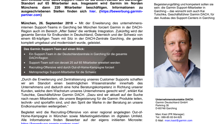 Alles unter einem DACH: Garmin erweitert inhouse Support-Center am Standort München