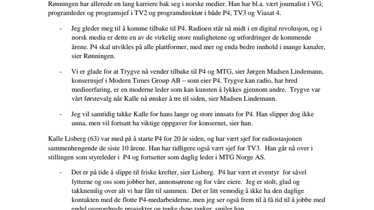 Trygve Rønningen ny sjef i P4