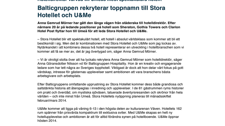 Hotelldirektör värvad till Umeås mest spektakulära hotell: Balticgruppen rekryterar toppnamn till Stora Hotellet och U&Me