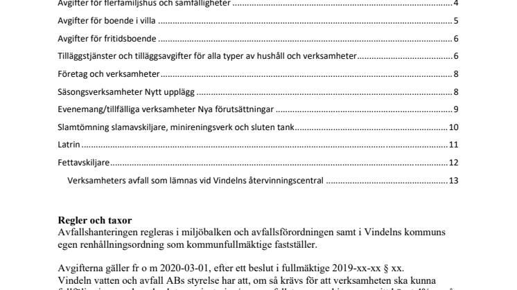 Avfallstaxa 2020 Vindeln