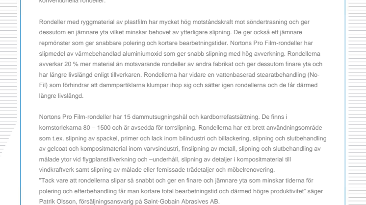 Effektivare slipning med nya filmrondeller
