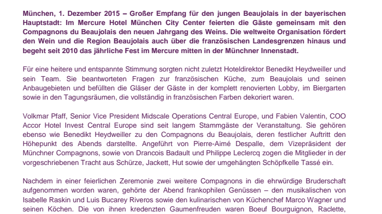 ‚Compagnons du Beaujolais‘ im Mercure Hotel München City Center