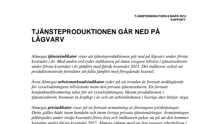 Almegas Tjänsteindikator 2012 Q1