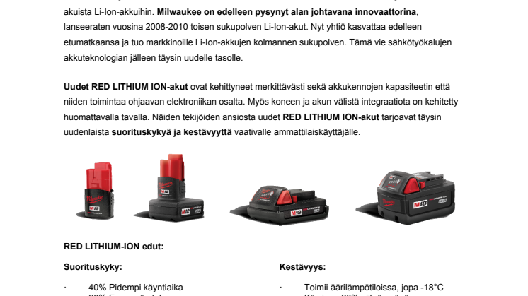 Milwaukeen RED LITHIUM-ION vie akkuteknologian seuraavalle tasolle!