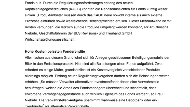 Kostenvorteil alternative Verwahrstelle