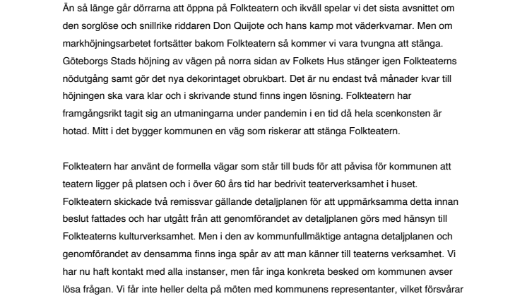 Brev till kommunstyrelsen i Göteborgs Stad