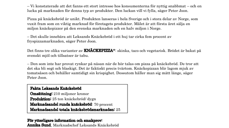Leksands pizza på knäckebröd ska ge mer deg