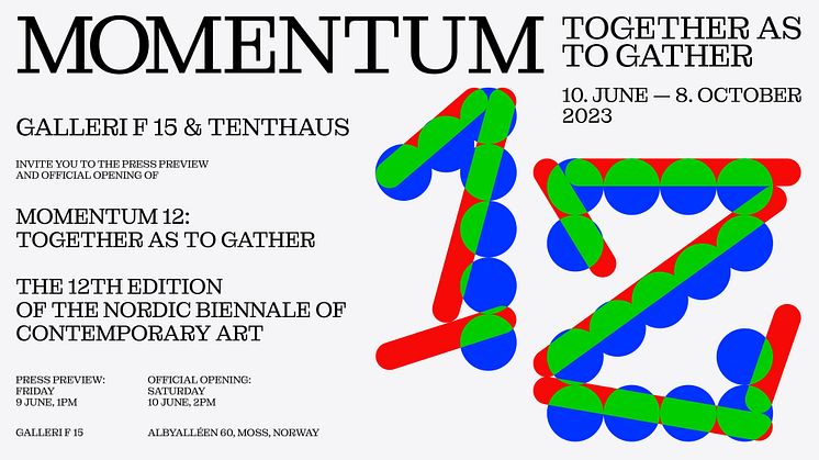 Designet til MOMENTUM 12: Together as to gather er laget av et kollektiv av kollektiver. Post.Design, Studio150 og Gudskul samarbeider om å skape den visuelle identiteten, utstillingsdesign, publikasjon og webdesign for biennalen.