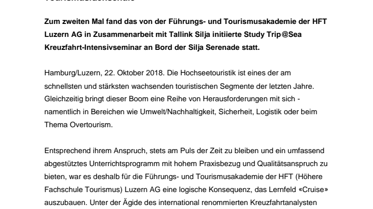 Study Trip@Sea: Tallink Silja Line kooperiert mit Schweizer Tourismusfachschule