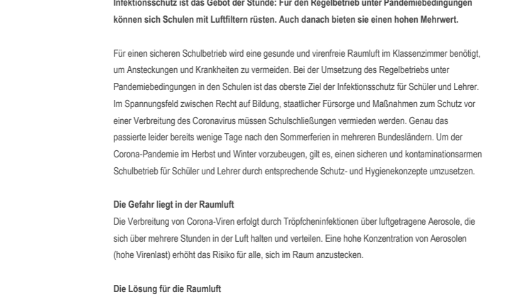 Sicherer Schulalltag trotz Corona | Mobile HEPA-Luftreiniger schützen vor COVID-19