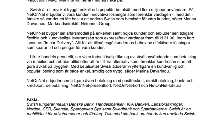 NetOnNet.se lanserar Swish som betalsätt