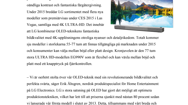 ”FRAMTIDEN SER MÖRK UT” – PERFEKT SVÄRTA OCH ULTRA HD-KVALITET I 2015 ÅRS BREDA UTBUD AV LG OLED-TV