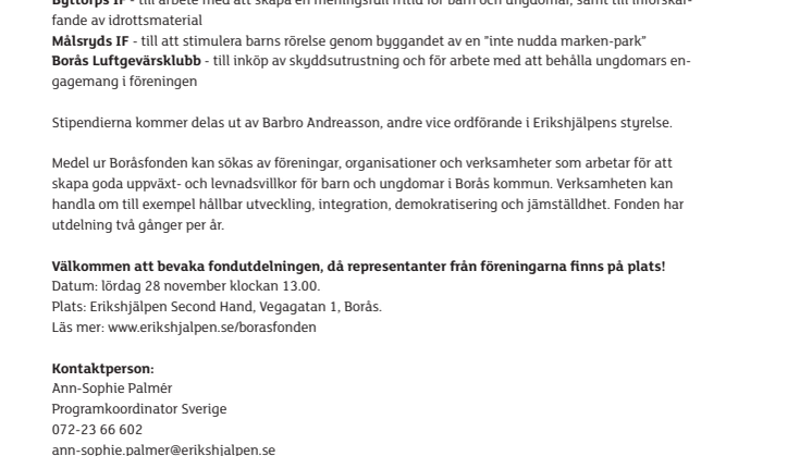 Fem föreningar får Erikshjälpens Boråsfond