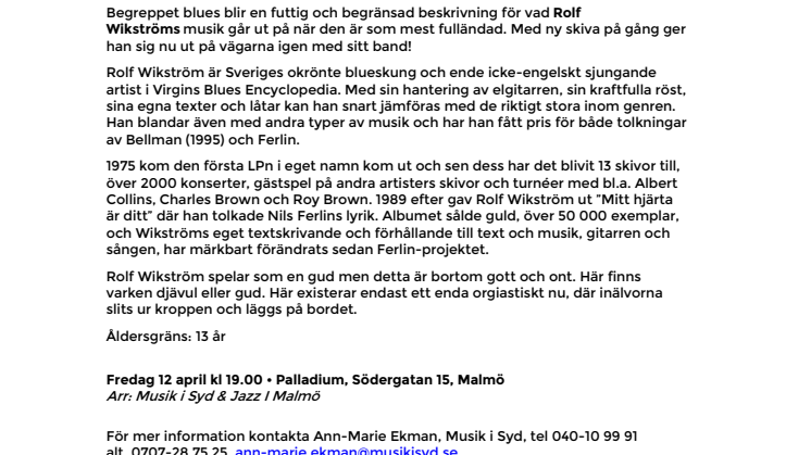 Roffe Wikström & Bluesband på Palladium Malmö 12 april