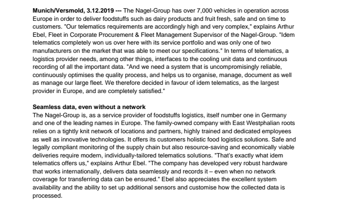 idem telematics and Nagel-Group: Uncompromisingly reliable telematics for complex requirements