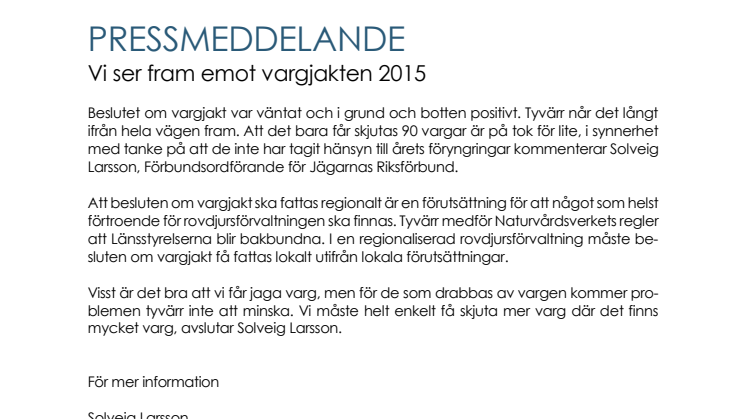 Vi ser fram emot vargjakten 2015