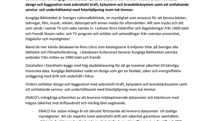 ENACO levererar datahall till Kungliga Biblioteket
