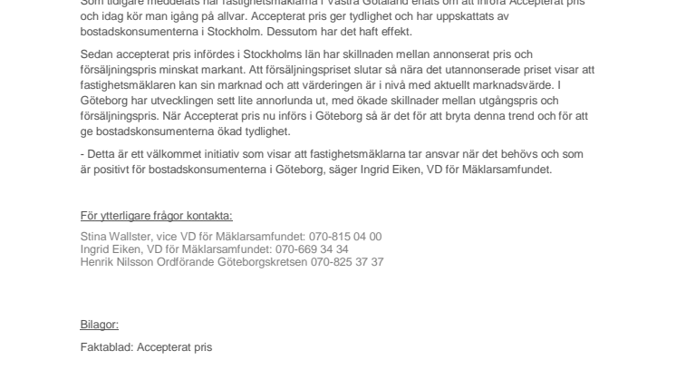 Idag införs Accepterat pris i Göteborg