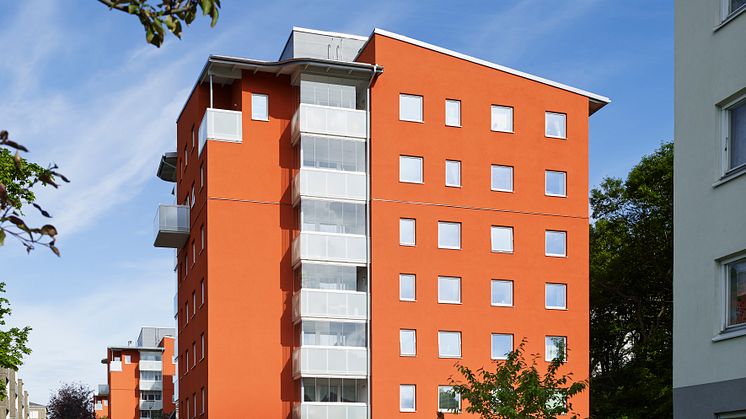Backa Röds Pärlor, vinnare av SABOs tävling Årets bästa renoveringsprojekt 2016. Efter renoveringen.