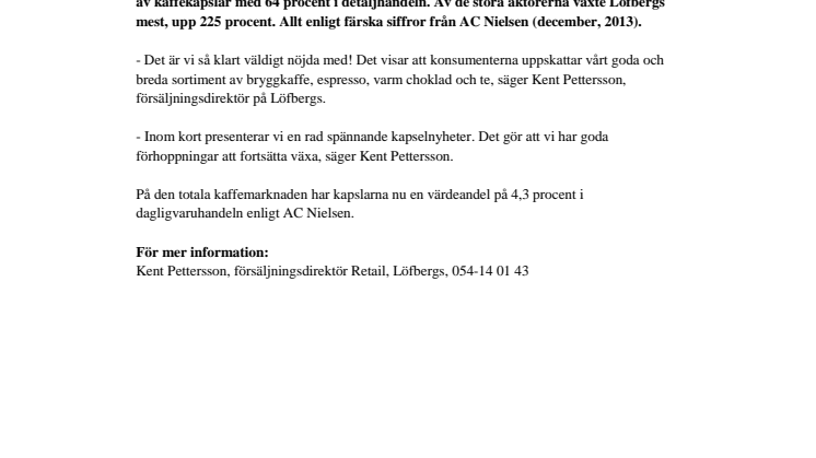 Löfbergs kapslar ökade mest 2013