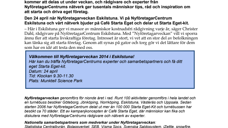 Nyföretagarveckan kommer till Eskilstuna!