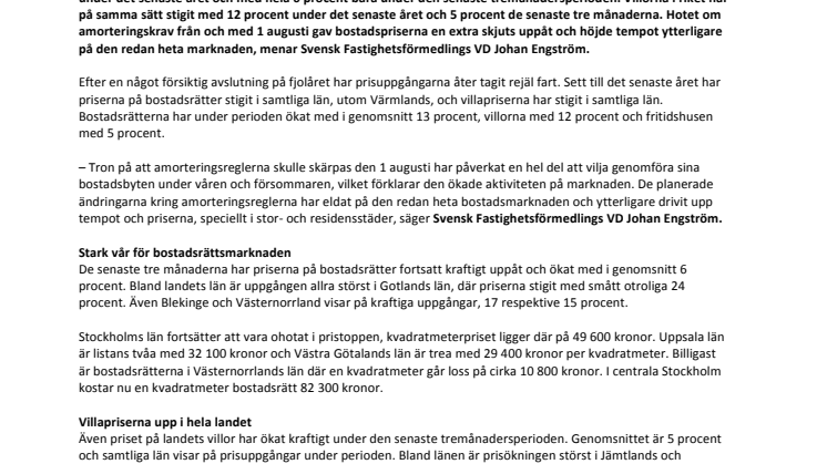 Fortsatt högtryck på bostadsmarknaden – men det våras för bostadsköparna