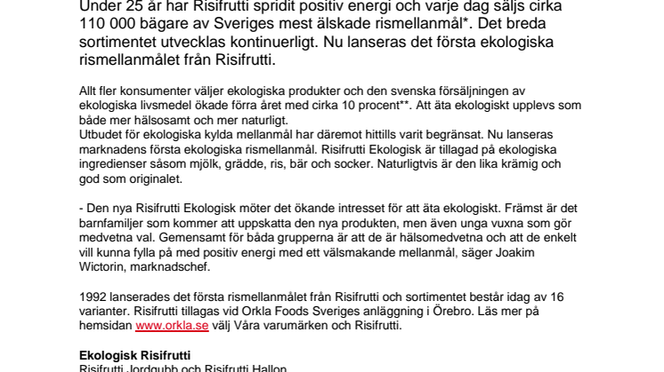 Tillökning i sortimentet med Risifrutti® Ekologisk 