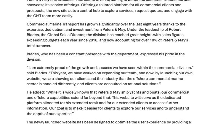 Commercial Marine Transport, a Division of the Peters & May Group, Launches Dedicated Website.pdf