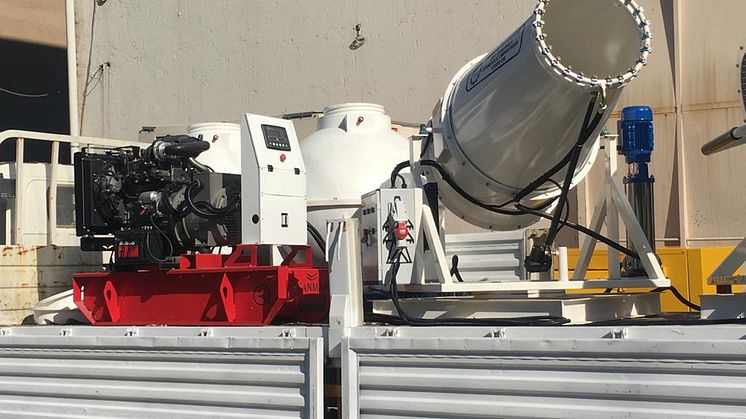 The disinfectant sprayer is powered by a Qaswaa Al-Bararry generator with a Yanmar TNV engine.