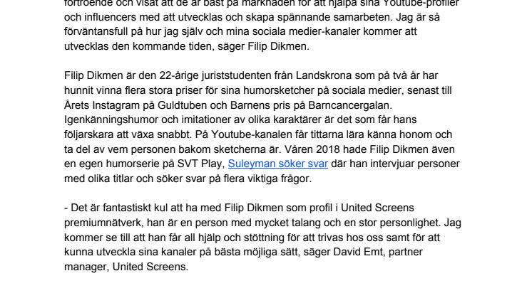 Prisbelönad humorprofil till United Screens