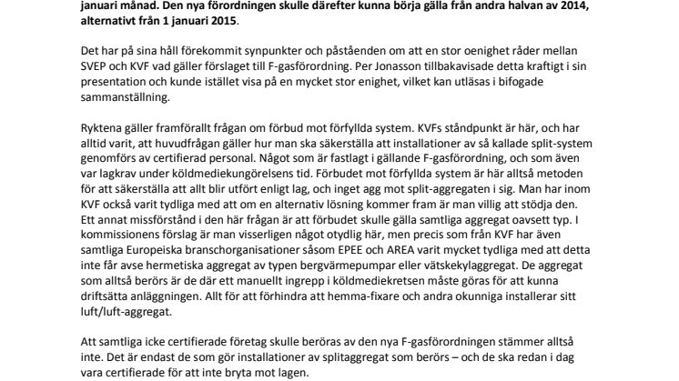 Den nya F-gasförordningen – så anser SVEP och KVF