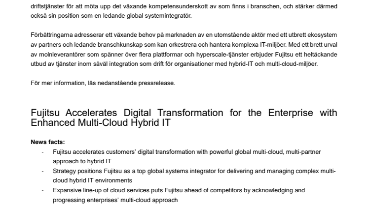 Fujitsu skyndar på den digitala transformationen för företag med förbättrad multi-cloud hybrid-IT