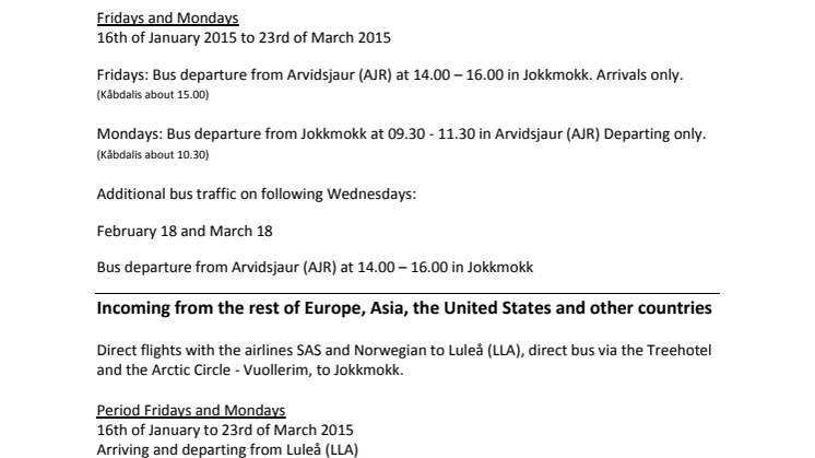 Airport bus timetable winter 2015