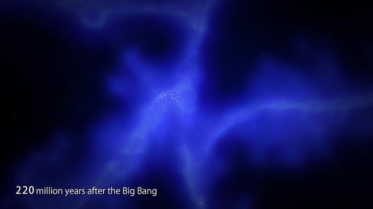 Datoranimering av stjärnbildningen i galaxen MACS1149-JD1 