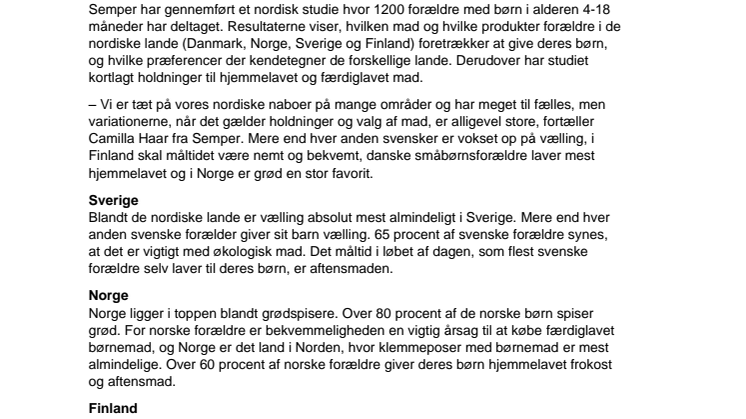 Semper præsenterer nyt nordisk børnemadsstudie