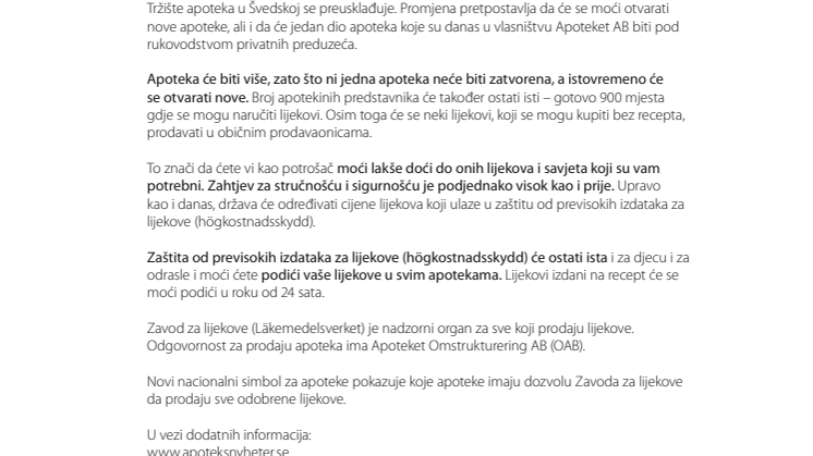 Faktablad om apoteksreformen på bosniska/kroatiska/slovenska