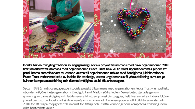 Indiska uppmärksammar 20 år av samarbete med Peace Trust och satsar ytterligare på hållbarhet