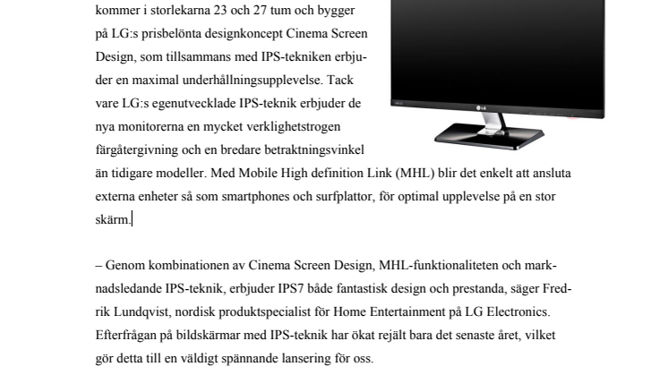 LG LANSERAR IPS7 – NY IPS-MONITOR SOM KOMBINERAR DESIGN, KVALITET OCH PRESTANDA