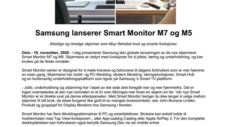 Samsung lanserer Smart Monitor M7 og M5