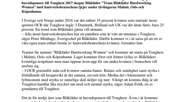 HANTVERKSBRANSCHENS TJEJER BILDAR ”TEAM BLÅKLÄDER HARDWORKING WOMEN” PÅ TOUGHEST 2017